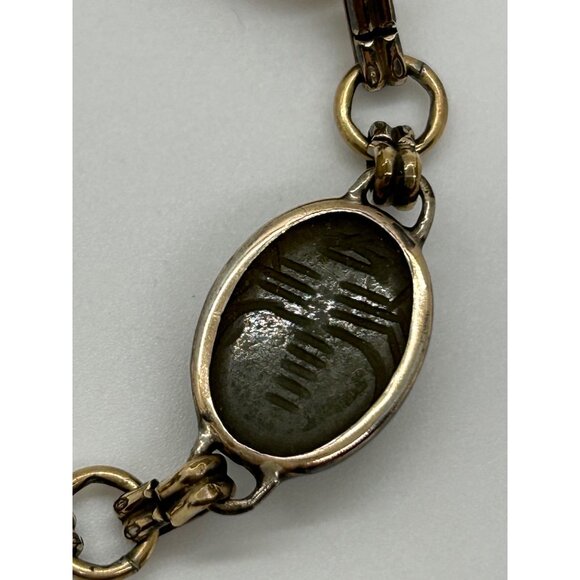 Egyptian Revival 1920s-30s Scarab Bracelet With Carved Natural Stones & Gold-Ton - Picture 16 of 16